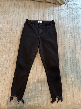 Abercrombie & Fitch Black Skinny Jeans with Distressed Raw Hem